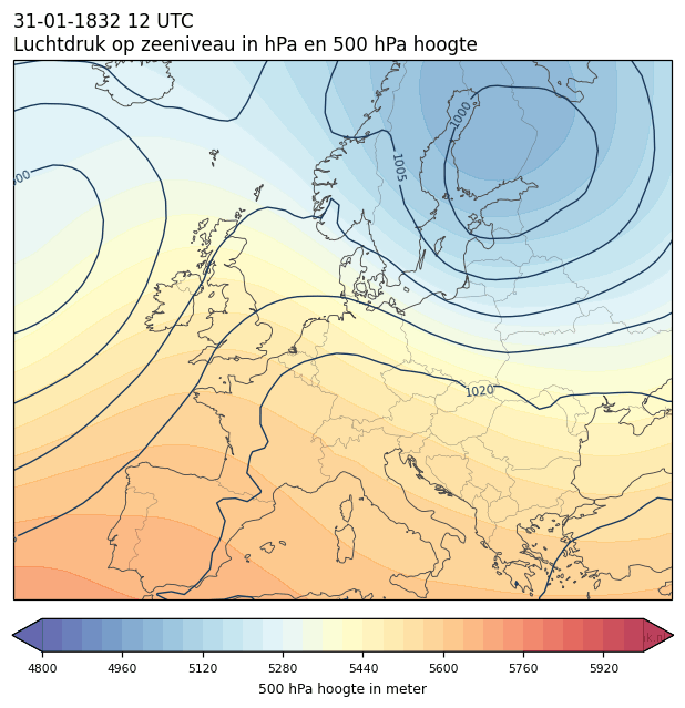 Weerkaart van 31 januari 1832 om 12 UTC