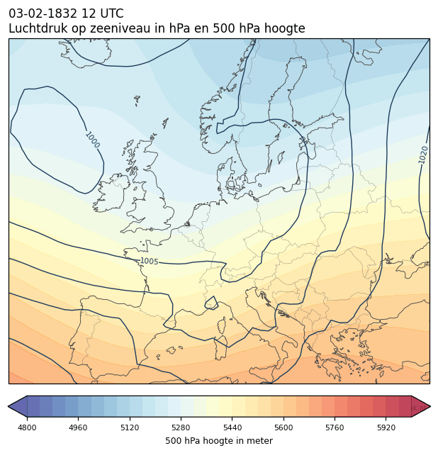 Weerkaart van 3 februari 1832 om 12 UTC