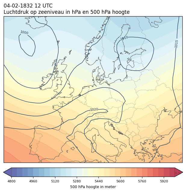Weerkaart van 4 februari 1832 om 12 UTC