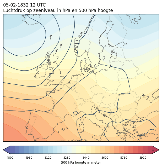 Weerkaart van 5 februari 1832 om 12 UTC