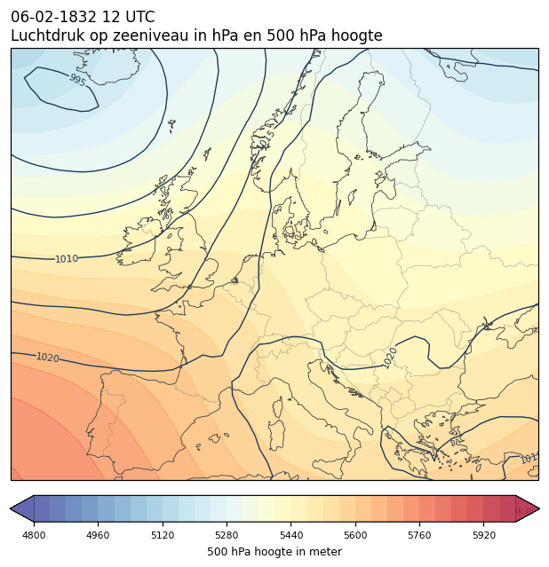 Weerkaart van 6 februari 1832 om 12 UTC