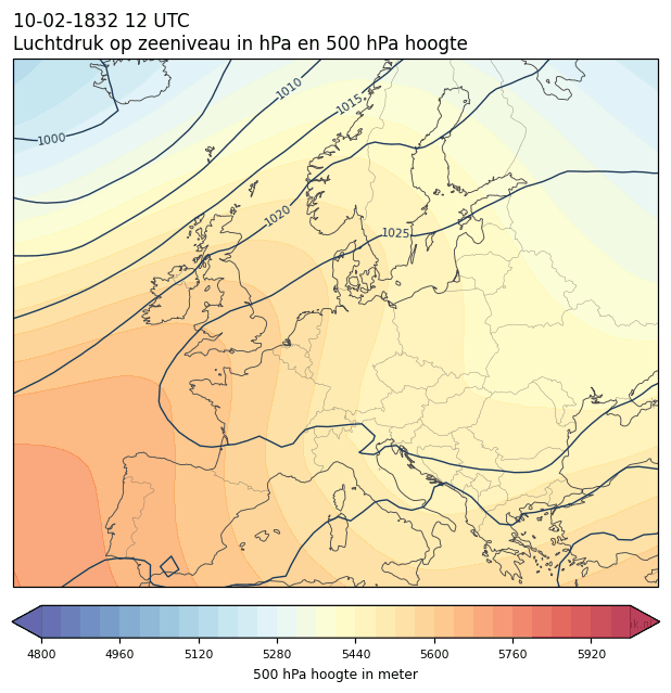 Weerkaart van 10 februari 1832 om 12 UTC