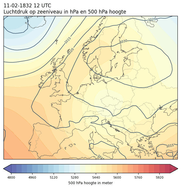 Weerkaart van 11 februari 1832 om 12 UTC