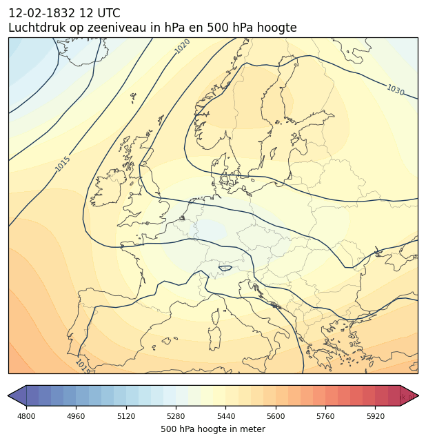 Weerkaart van 12 februari 1832 om 12 UTC
