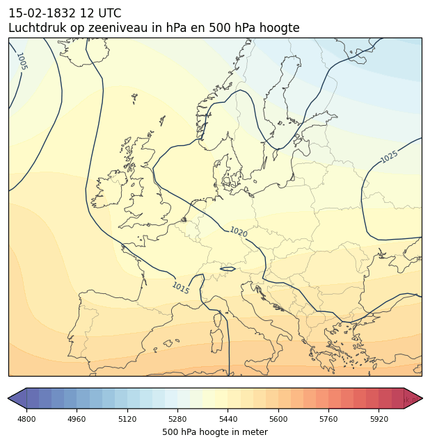 Weerkaart van 15 februari 1832 om 12 UTC