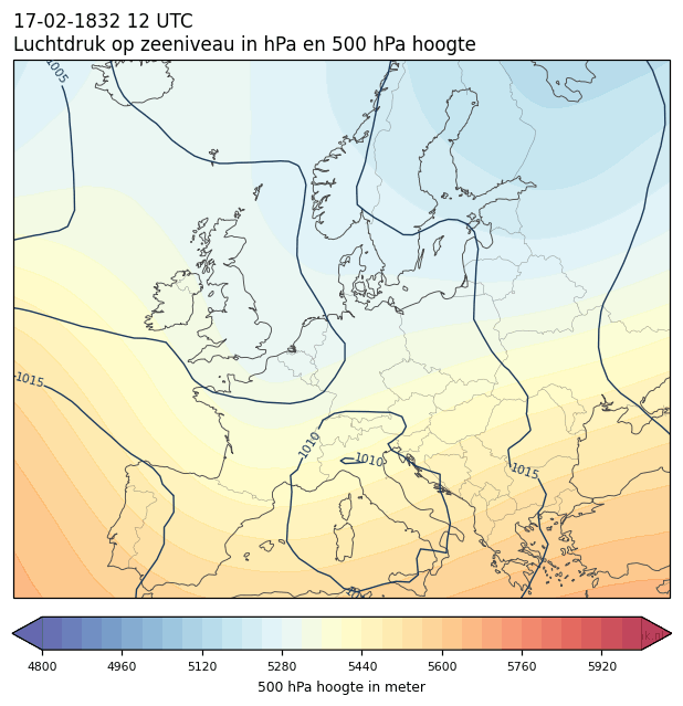 Weerkaart van 17 februari 1832 om 12 UTC