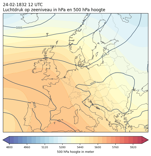 Weerkaart van 24 februari 1832 om 12 UTC