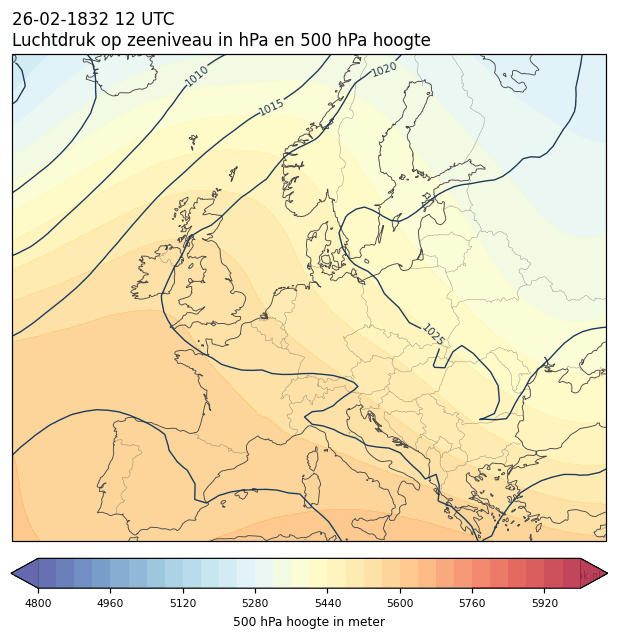 Weerkaart van 26 februari 1832 om 12 UTC