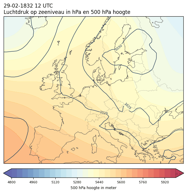 Weerkaart van 29 februari 1832 om 12 UTC