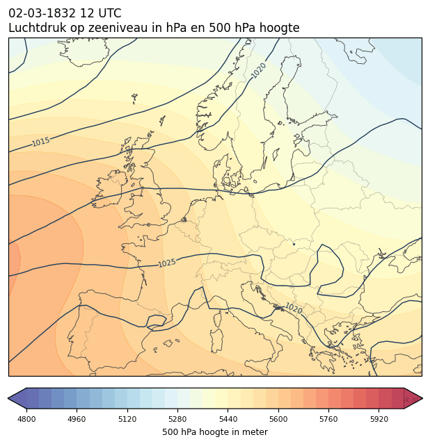 Weerkaart van 2 maart 1832 om 12 UTC