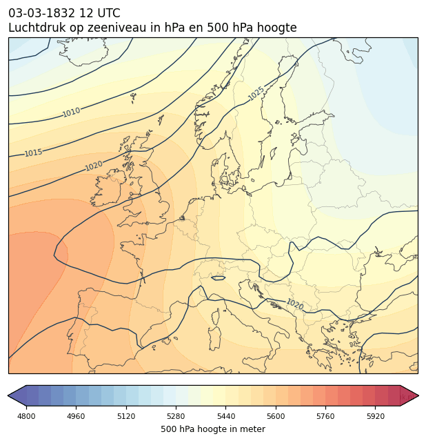 Weerkaart van 3 maart 1832 om 12 UTC