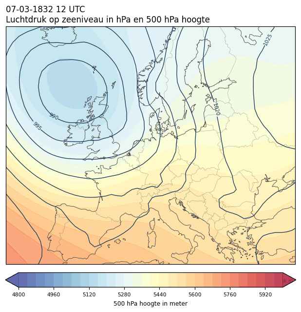 Weerkaart van 7 maart 1832 om 12 UTC