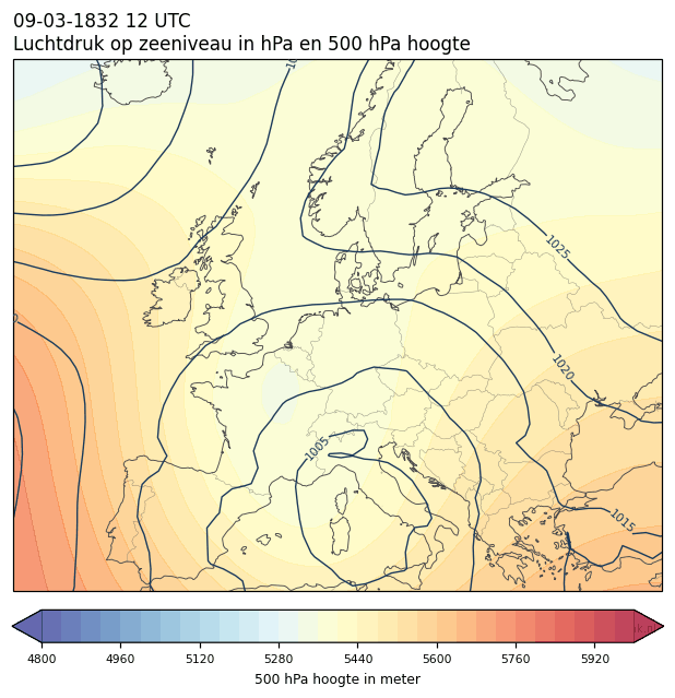 Weerkaart van 9 maart 1832 om 12 UTC