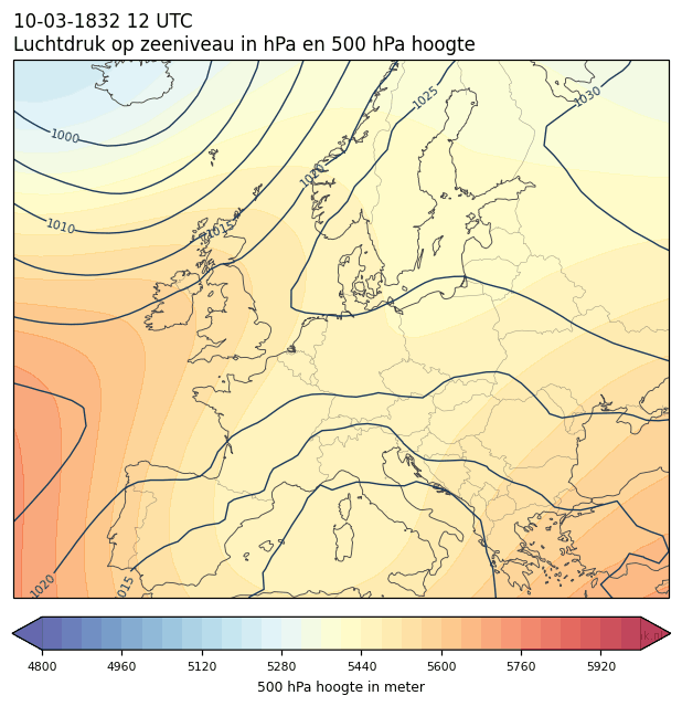 Weerkaart van 10 maart 1832 om 12 UTC