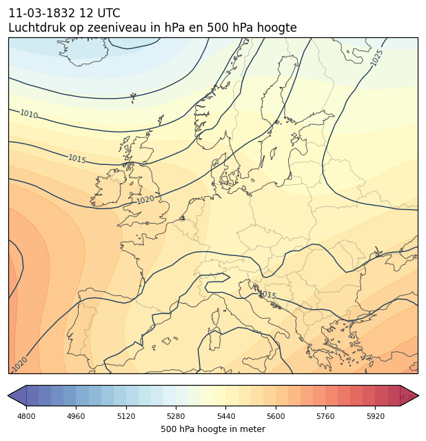 Weerkaart van 11 maart 1832 om 12 UTC