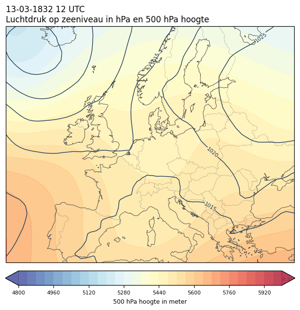 Weerkaart van 13 maart 1832 om 12 UTC