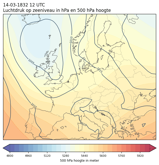 Weerkaart van 14 maart 1832 om 12 UTC