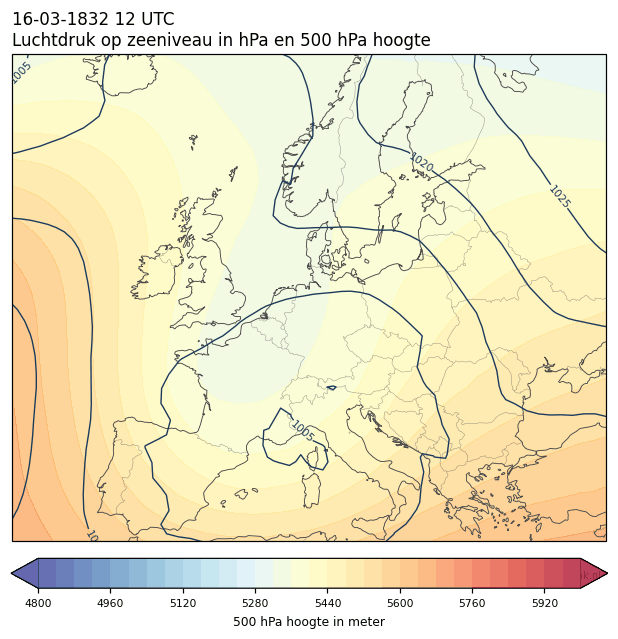 Weerkaart van 16 maart 1832 om 12 UTC