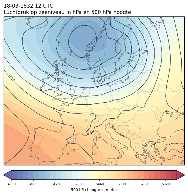 Weerkaart van 18 maart 1832 om 12 UTC
