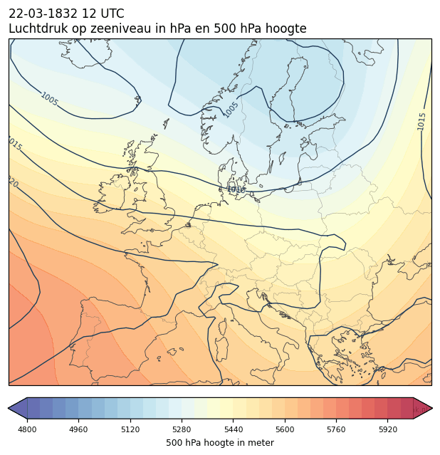 Weerkaart van 22 maart 1832 om 12 UTC