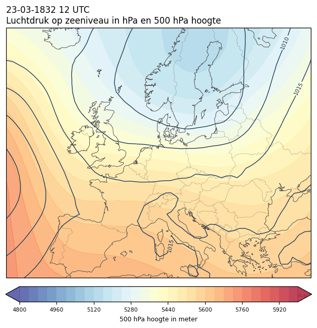 Weerkaart van 23 maart 1832 om 12 UTC