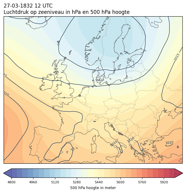 Weerkaart van 27 maart 1832 om 12 UTC