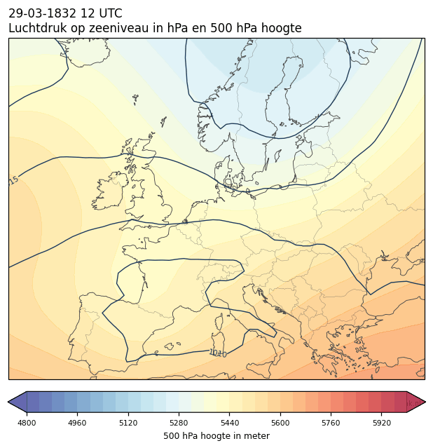 Weerkaart van 29 maart 1832 om 12 UTC