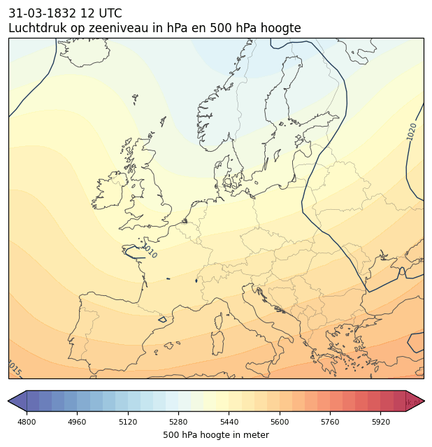 Weerkaart van 31 maart 1832 om 12 UTC