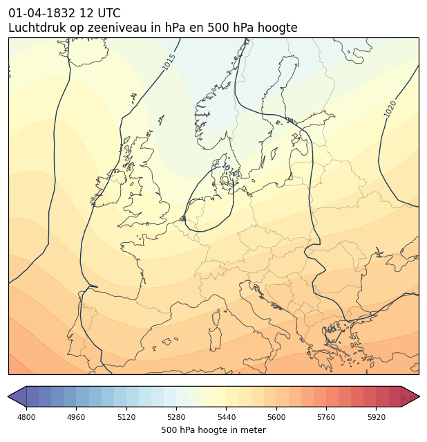 Weerkaart van 1 april 1832 om 12 UTC