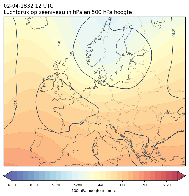 Weerkaart van 2 april 1832 om 12 UTC