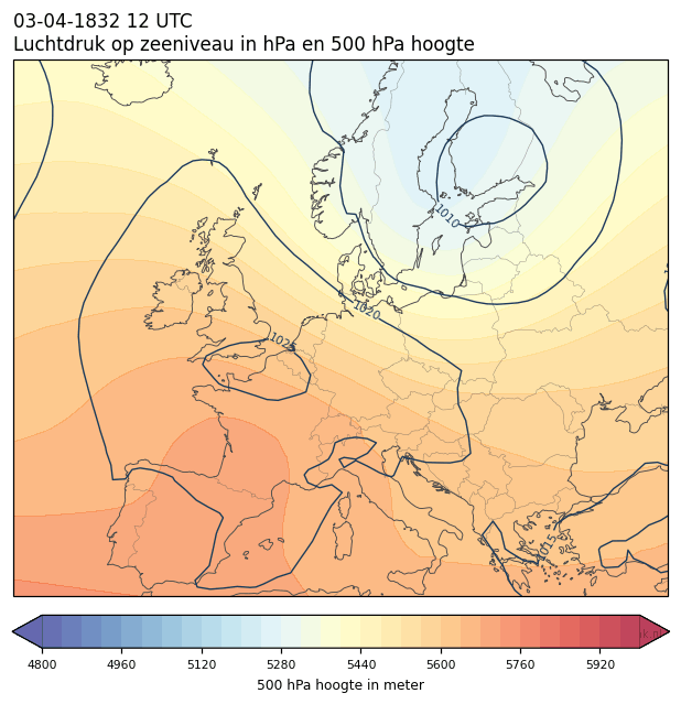 Weerkaart van 3 april 1832 om 12 UTC