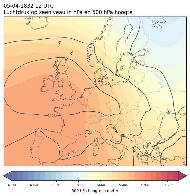 Weerkaart van 5 april 1832 om 12 UTC