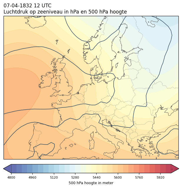 Weerkaart van 7 april 1832 om 12 UTC