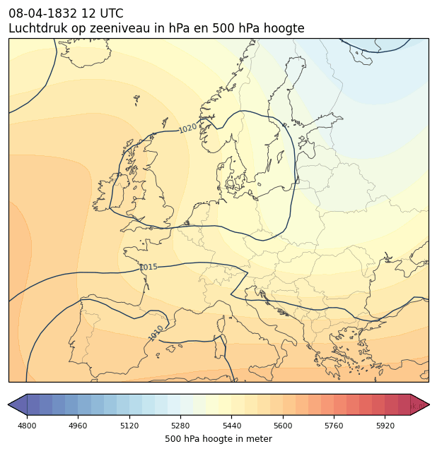 Weerkaart van 8 april 1832 om 12 UTC