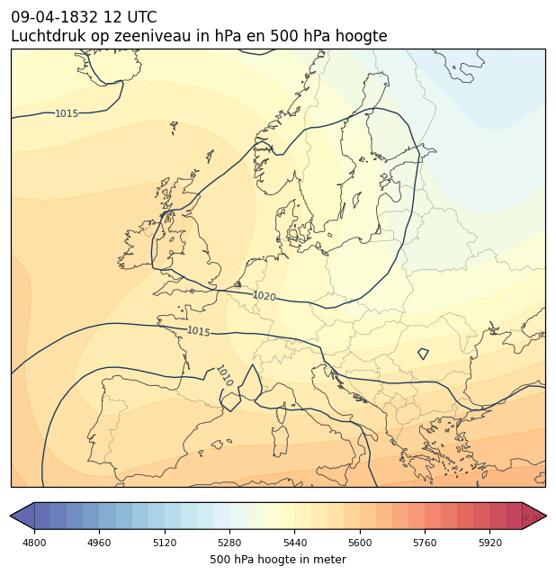 Weerkaart van 9 april 1832 om 12 UTC