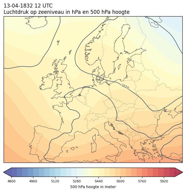 Weerkaart van 13 april 1832 om 12 UTC