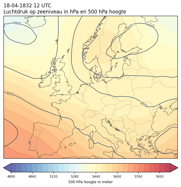 Weerkaart van 18 april 1832 om 12 UTC