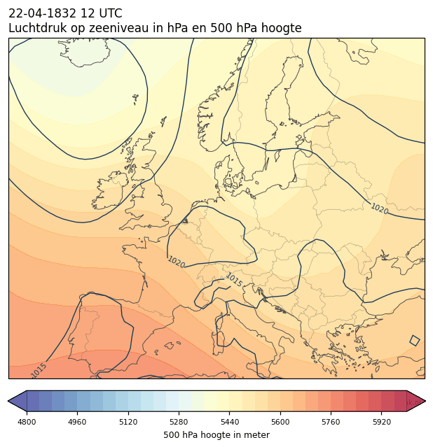 Weerkaart van 22 april 1832 om 12 UTC