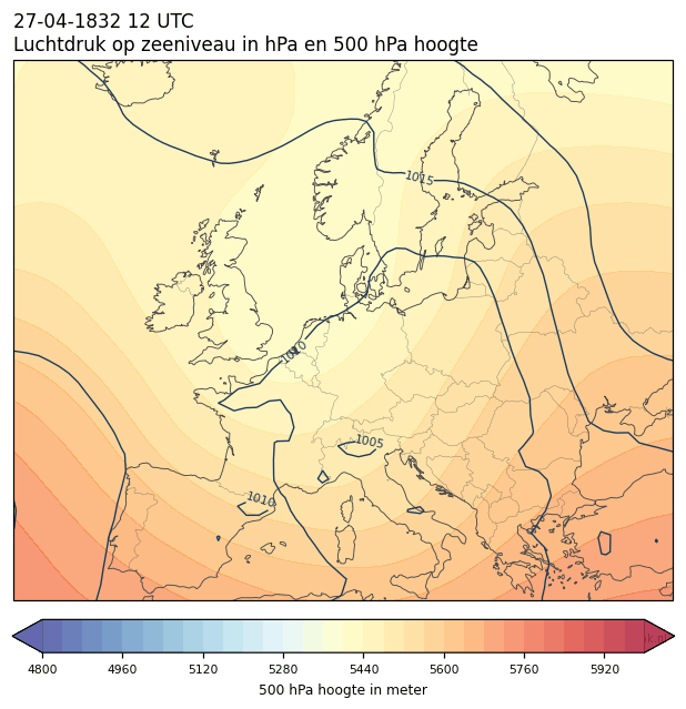 Weerkaart van 27 april 1832 om 12 UTC
