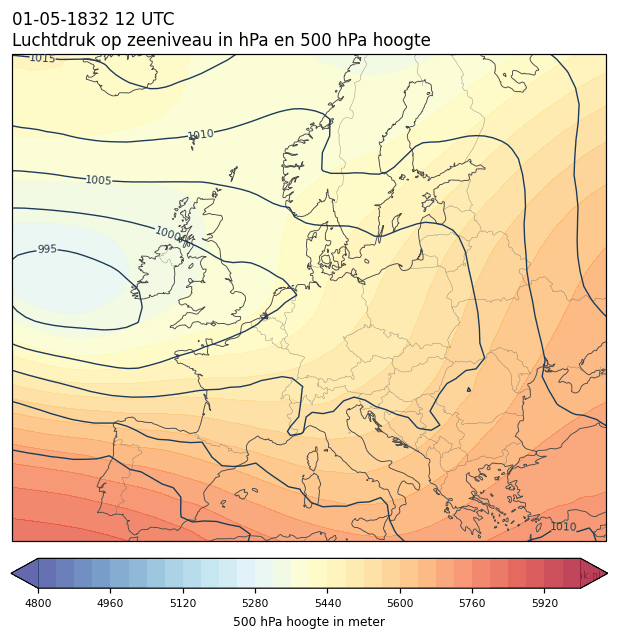 Weerkaart van 1 mei 1832 om 12 UTC
