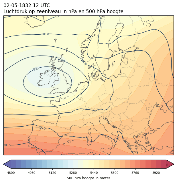 Weerkaart van 2 mei 1832 om 12 UTC
