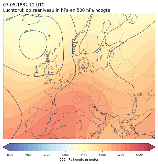 Weerkaart van 7 mei 1832 om 12 UTC