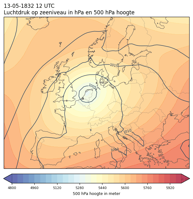 Weerkaart van 13 mei 1832 om 12 UTC