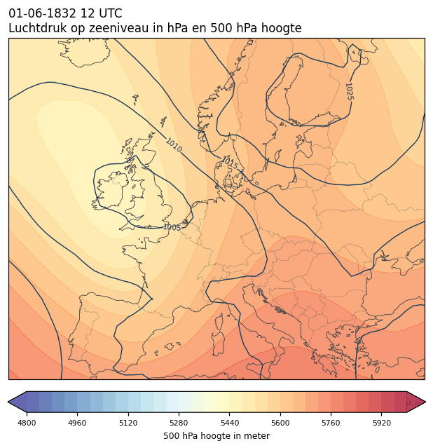 Weerkaart van 1 juni 1832 om 12 UTC