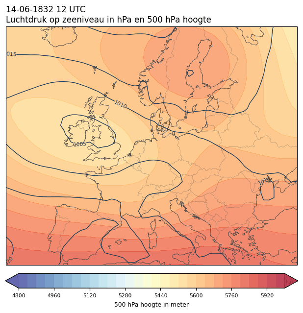 Weerkaart van 14 juni 1832 om 12 UTC