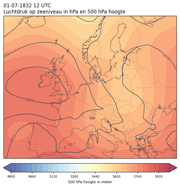 Weerkaart van 1 juli 1832 om 12 UTC