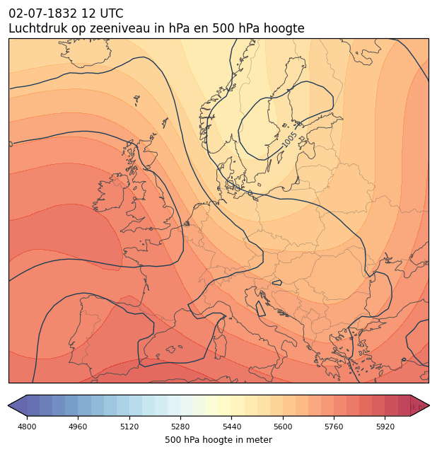 Weerkaart van 2 juli 1832 om 12 UTC