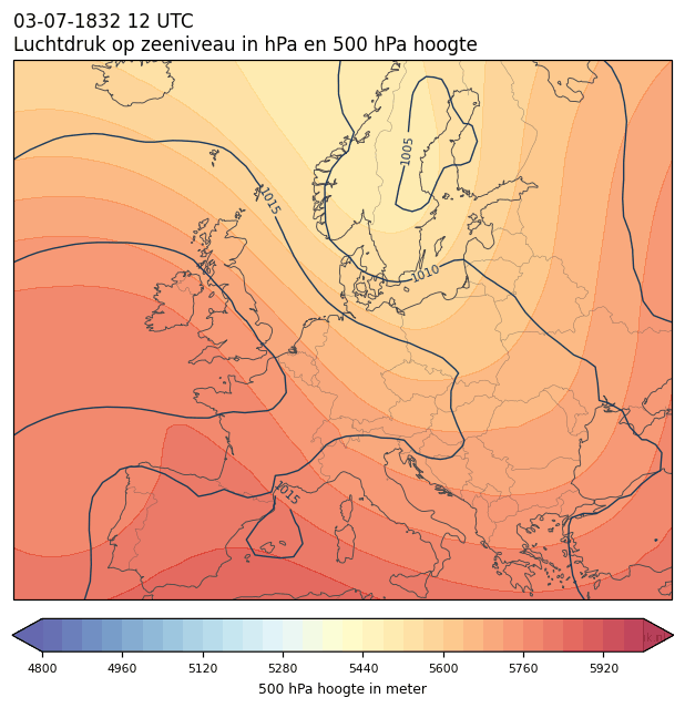 Weerkaart van 3 juli 1832 om 12 UTC