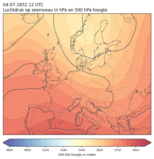 Weerkaart van 4 juli 1832 om 12 UTC