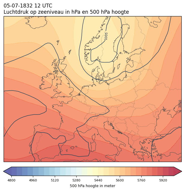 Weerkaart van 5 juli 1832 om 12 UTC